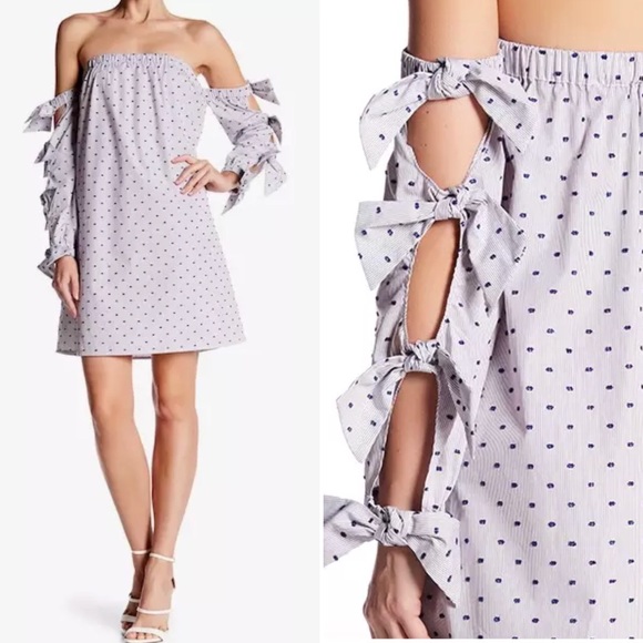 Cynthia Steffe Dresses & Skirts - Cece Off Shoulder Shift Dress Swiss dots Polka